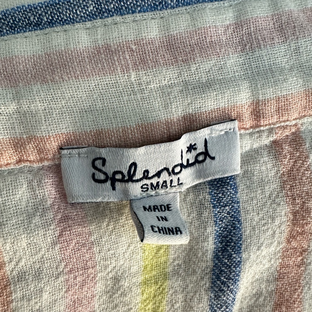 Splendid Small Linen Blend Button Up Striped Shirt Coastal Cottage Core - Picture 9 of 11